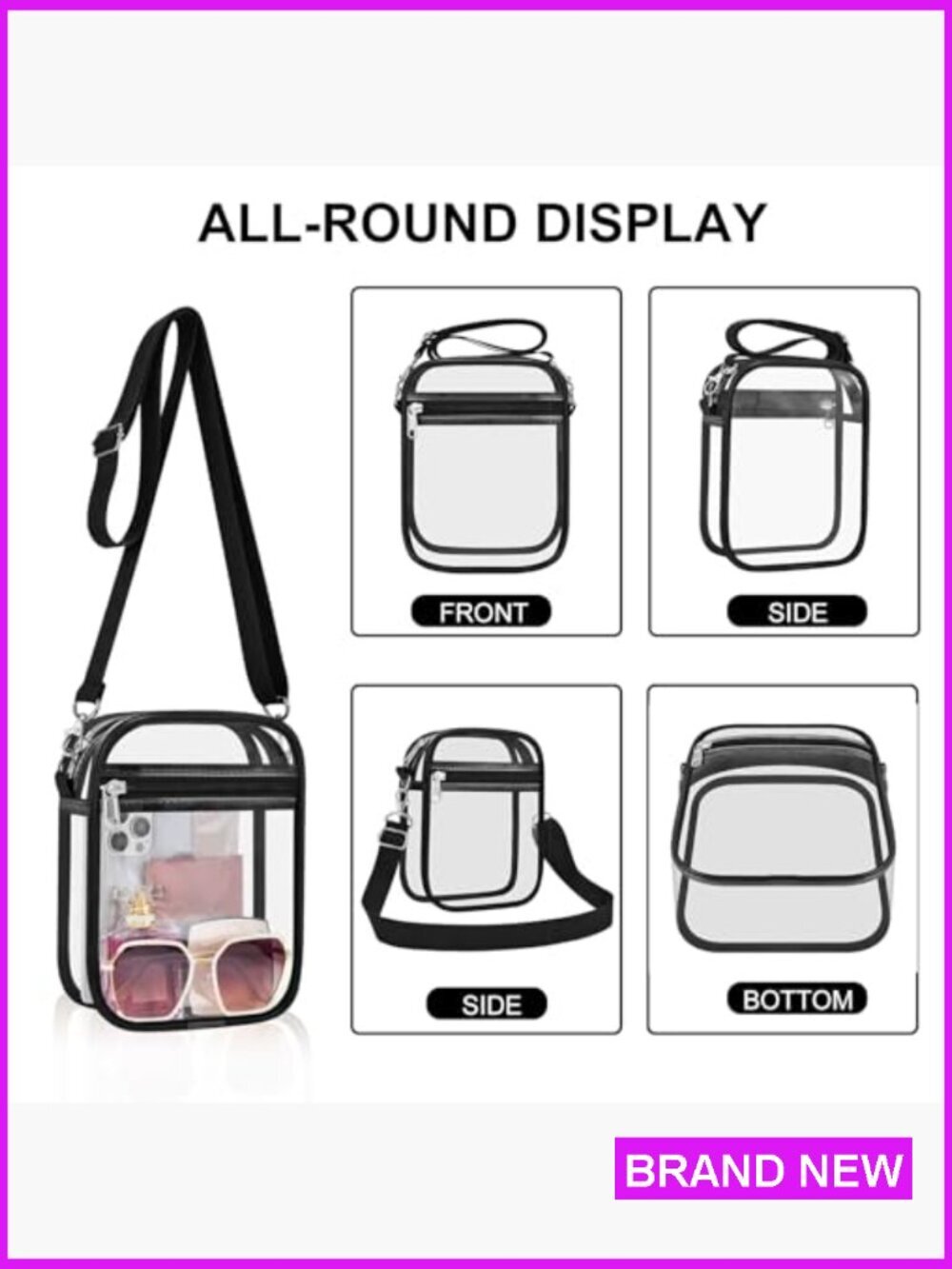 Clear Crossbody Bag Stadium Approved PVC Concerts Festivals Events Zip Closure - Picture 5 of 6